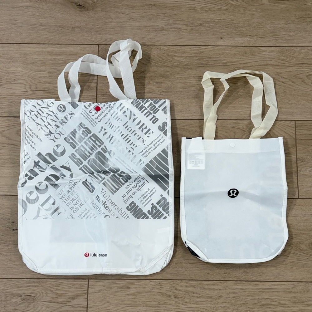 lululemon athletica White and Cream Tote Bags